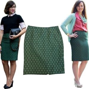 Maeve Doban Polka Dot Skirt Sz 4 Green Lined Textured Circles Pencil Knee Length